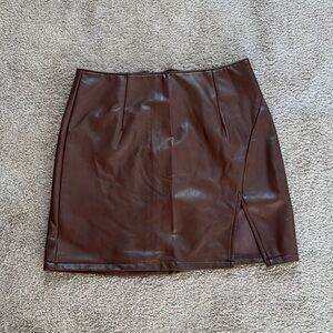 Brown leather skirt